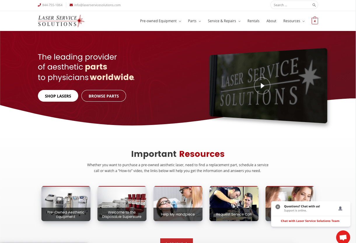 Homepage of the new Laser Service Solutions website.