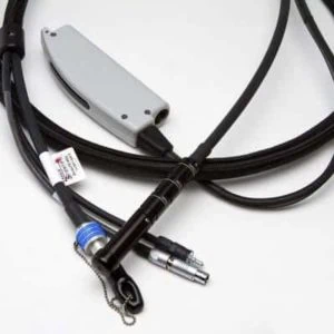 Close-up of the Candela MGY Delivery System - Complete, a flexible black medical endoscope featuring various connectors and cables, designed for internal examinations.