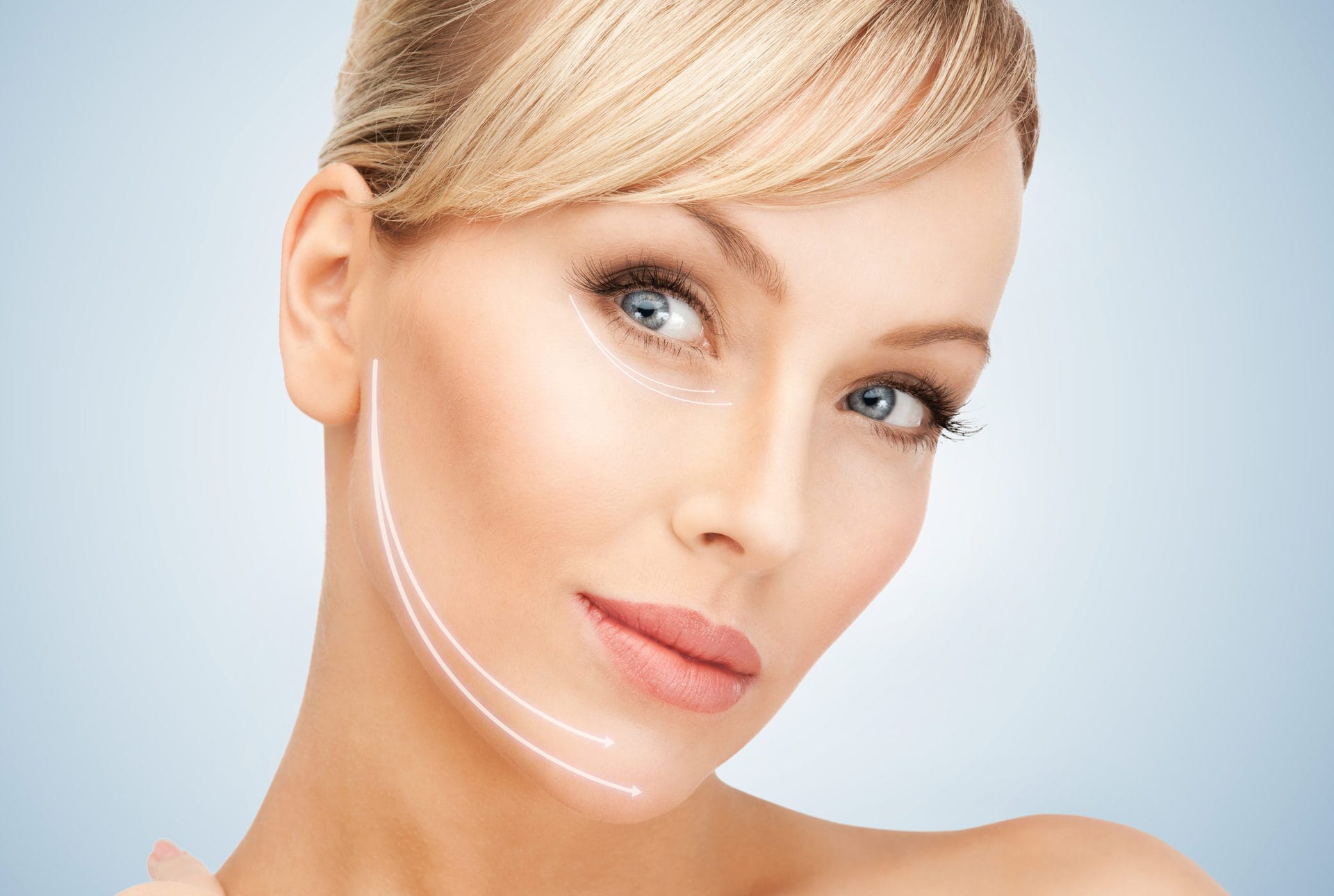 an aging woman chooses between laser rejuvenation and surgical facelift
