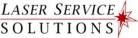 Logo for Laser Service Solutions, featuring the company name in black text with a red starburst icon replacing the letter O in SOLUTIONS and a horizontal red line separating the two rows of text.